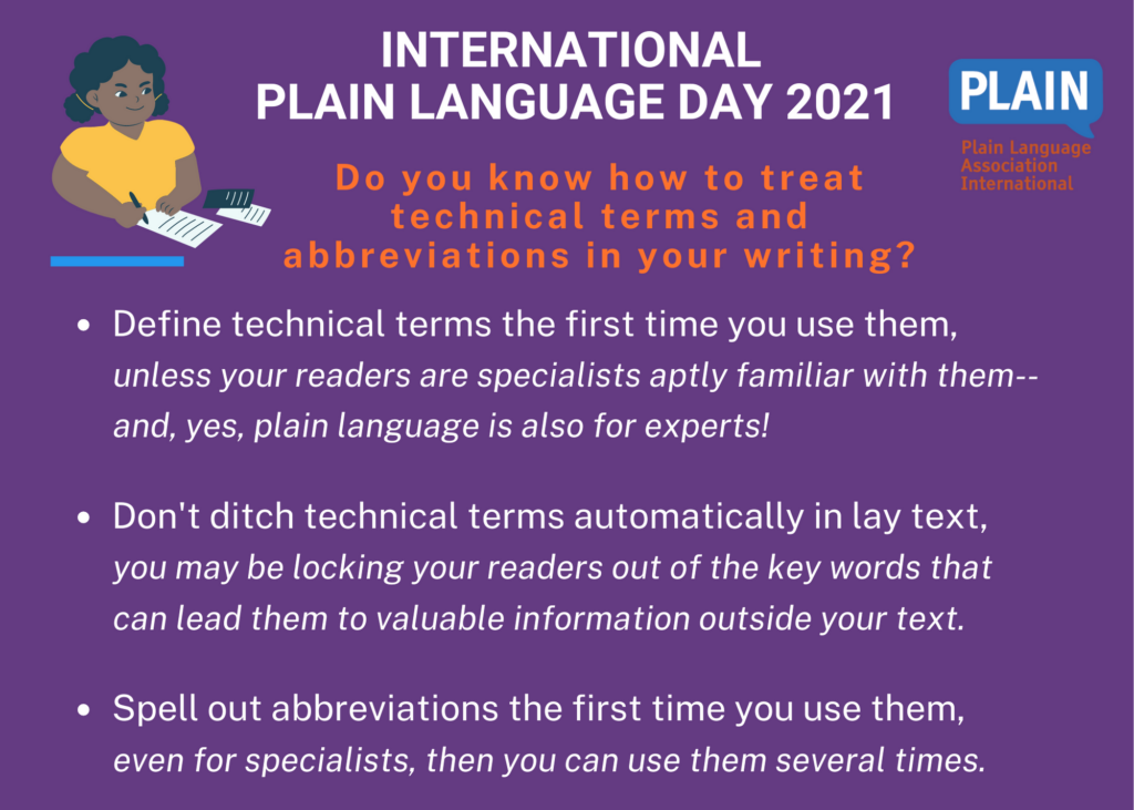 Explain technical terms and spell out abbreviations.