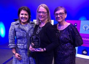 Julia Denholm, dean of Simon Fraser University with Melissa Kargiakis, sponsor of the award and Cheryl Stephens